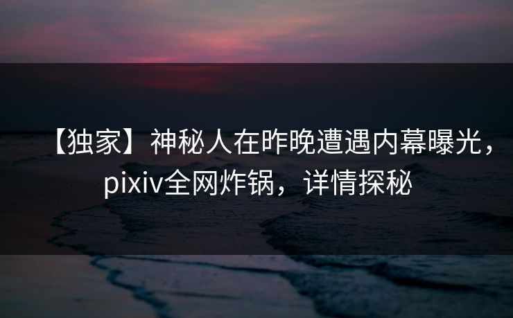 【独家】神秘人在昨晚遭遇内幕曝光，pixiv全网炸锅，详情探秘