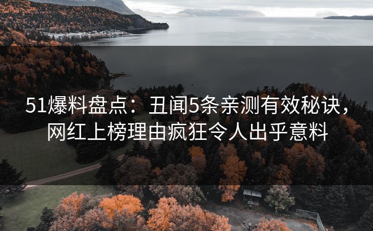 51爆料盘点：丑闻5条亲测有效秘诀，网红上榜理由疯狂令人出乎意料